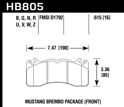Hawk HB805 brake pad dimensions
