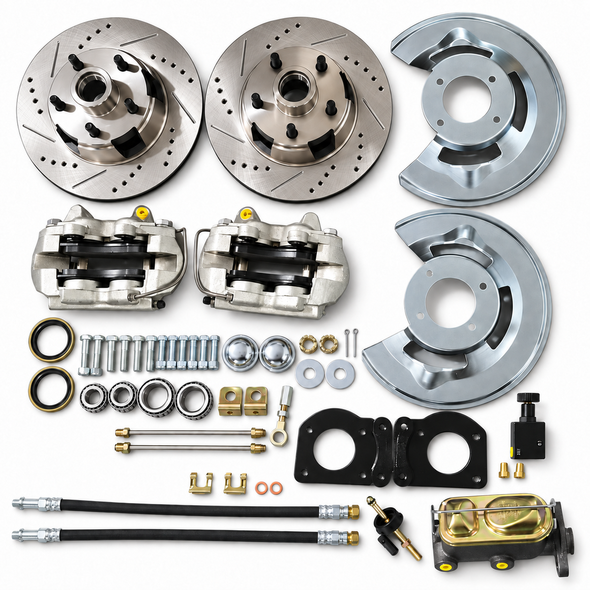 1964.5-73 Ford Mustang 11" Front Disc Brake Kit Conversion with 4-Piston Kelsey Hayes style Calipers for factory wheels