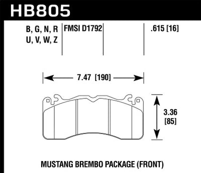 Hawk HB805 brake pad dimensions